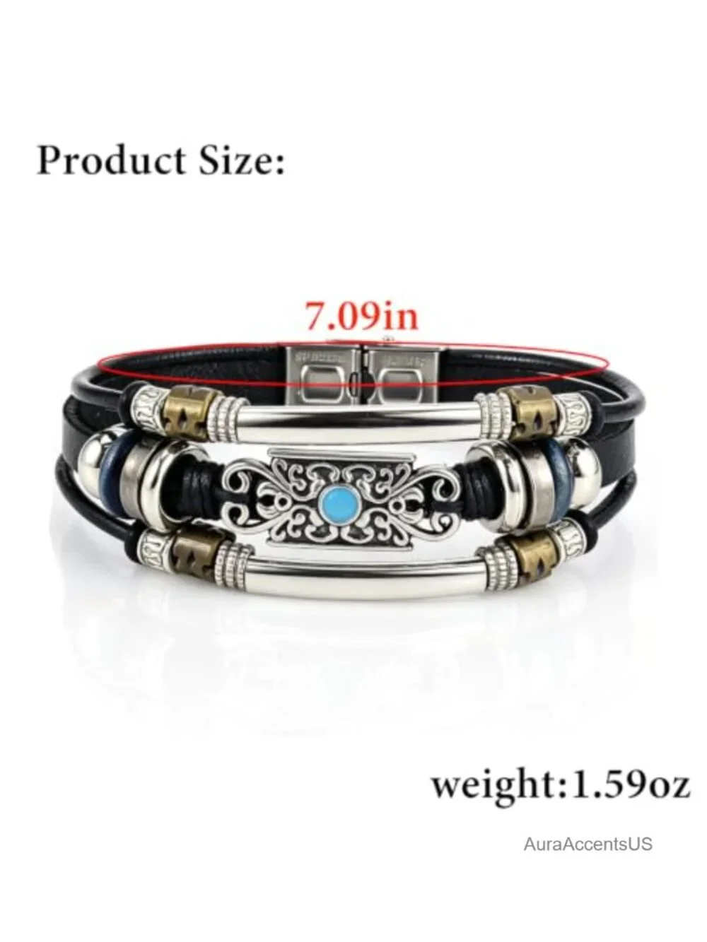 Western Turquoise Multi-Layer Leather Cuff Bracelet for Women Men